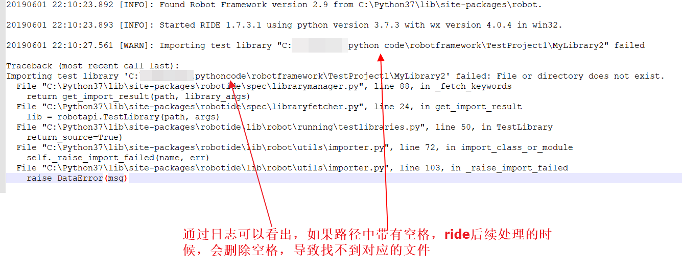 Importing test library failed: File or directory does not exist.