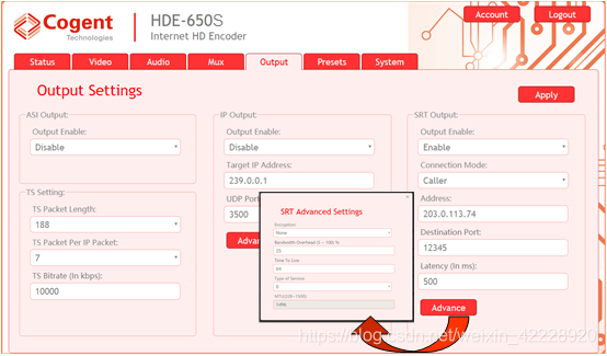 HDE-650S的SRT输出设置