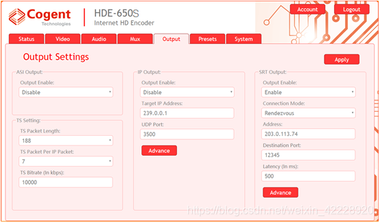 HDE-650S的SRT输出设置