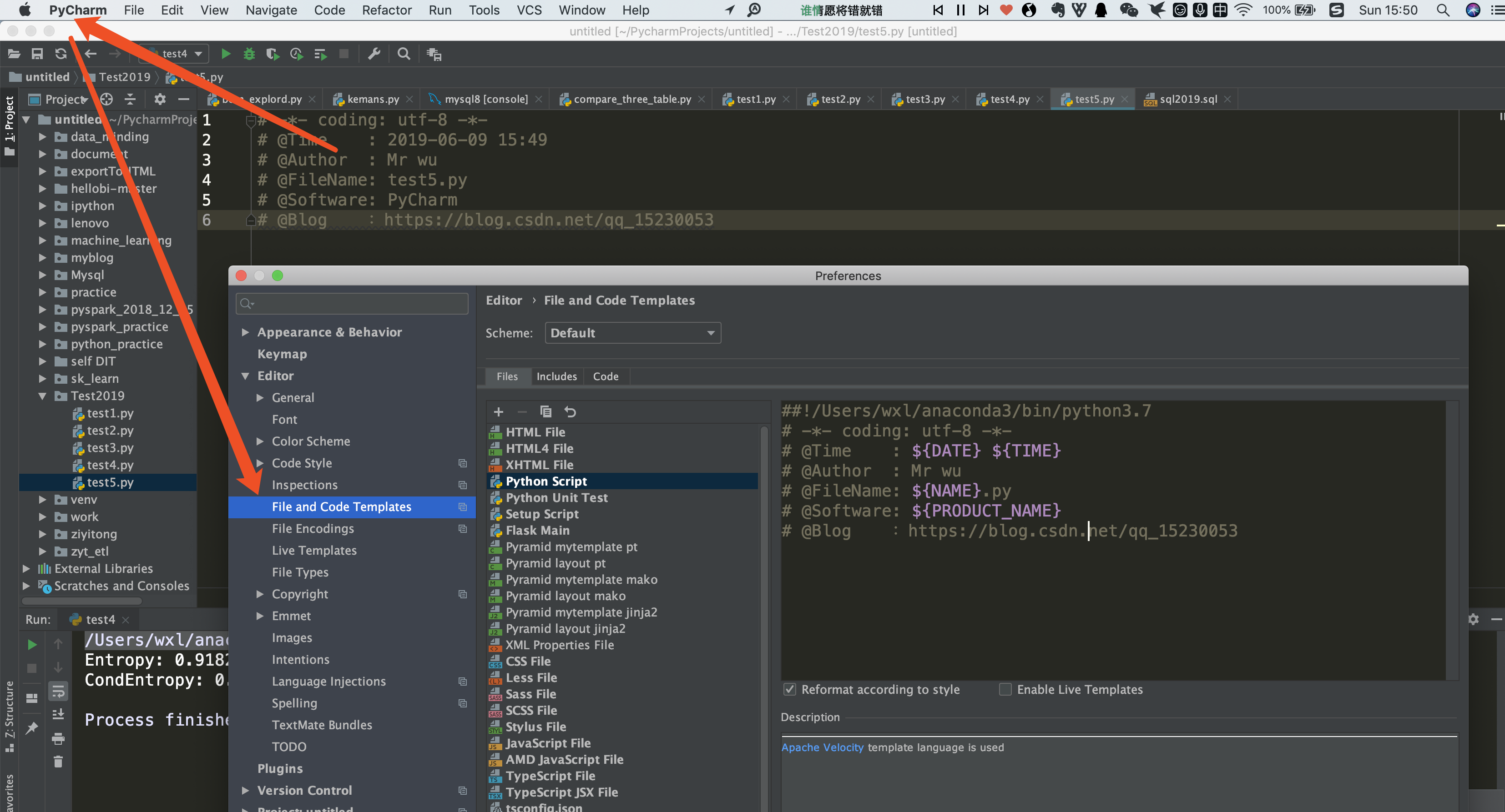 Automatically add time, date and author information in Pycharm ...