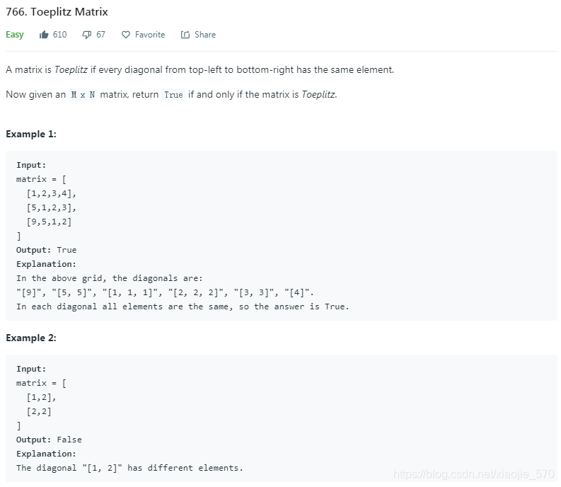 【Array-easy】766. Toeplitz Matrix 二维数组判断斜着的每一列是否相等._python中二维数组怎么判断是不是在 ...