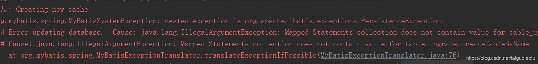 Cause: java.lang.IllegalArgumentException: Mapped Statements collection does not contain value for t