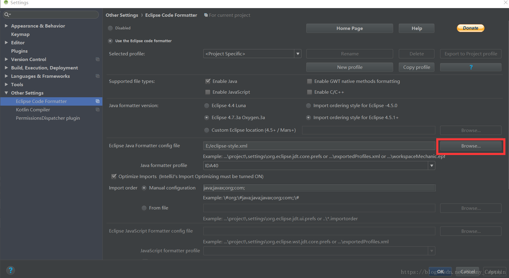 eclipse code formatter to intellif