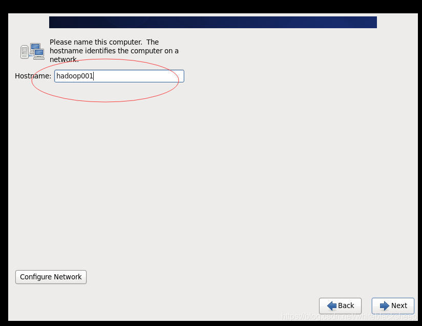 hadoop001 as the host name