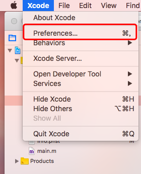 xcode菜单