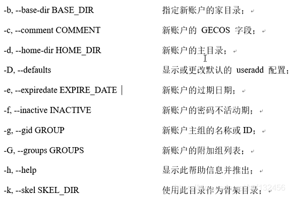 useradd常用参数