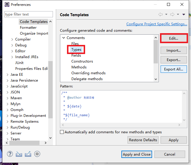 Eclipse中如何自动生成作者、日期等注释信息