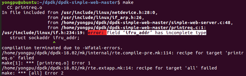 ubuntu报错：error: field ‘ifru_addr’ has incomplete type