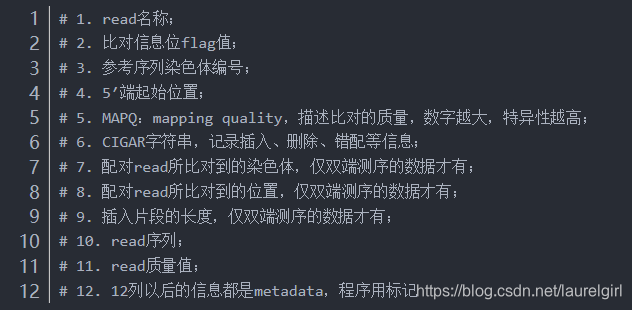 sam文件中第二列**flag**信息很重要，下面做进一步解释，利用samtools flagstat工具可以查看bam文件中比对的flag信息，并输出比对的统计结果。在这里插入图片描述