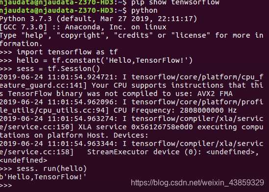 ubuntu16.04安装并检测TensorFlow是否成功,遇到的问题并解决问题_如何判断tensorflow是否安装成功 ubuntu ...