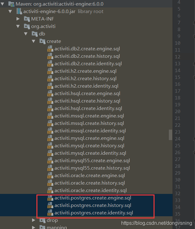 org.postgresql.util.PSQLException: 错误: 关系 act_ge_property 不存在