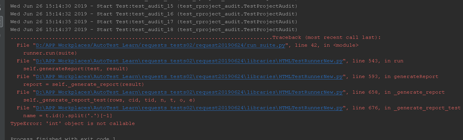 1. unnitest测试HTMLTestRunner报错： name = t.id().split('.')[-1] TypeError ...
