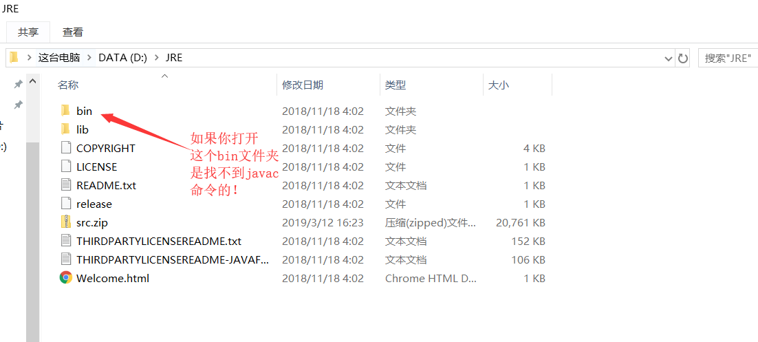 JRE的bin文件夹里面没有javac命令