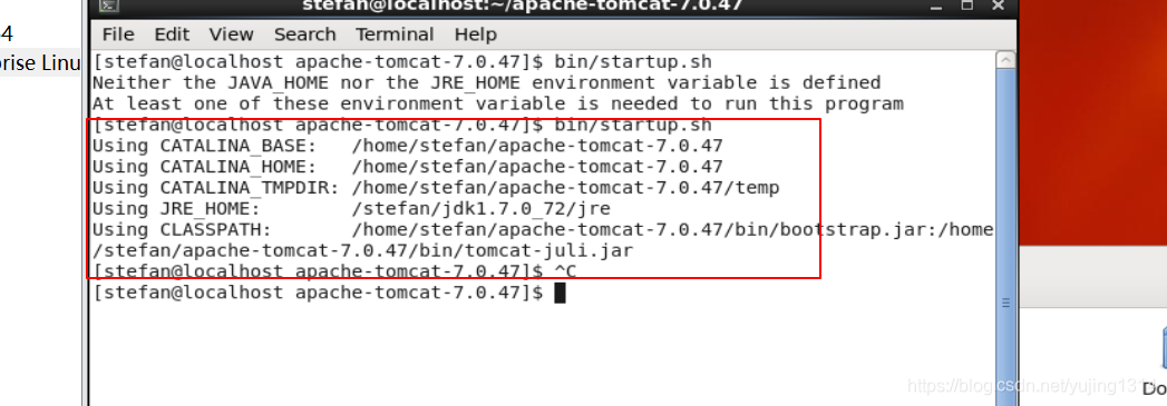 Linux启动tomcat报错：Neither the JAVA_HOME nor the JRE_HOME environment