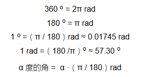 The angle in radians and converted