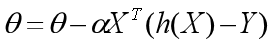 θ = θ−αXT(hθ(X)−Y)