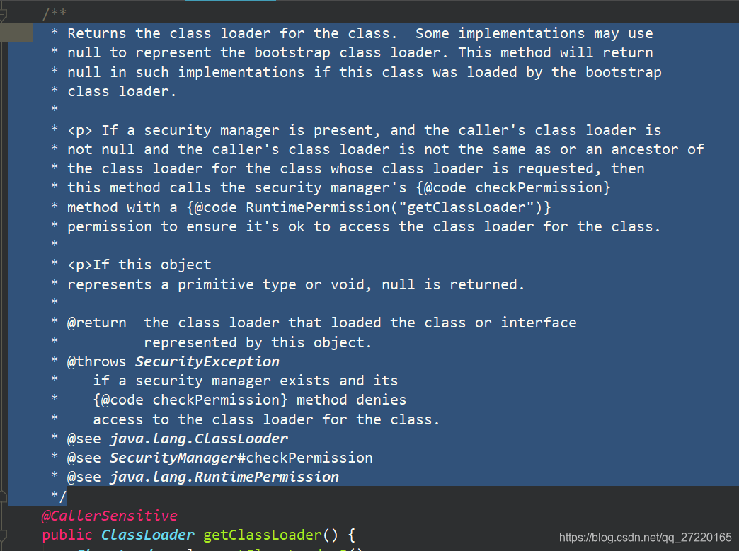 getClassLoader()的官方描述