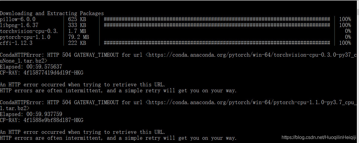 Win10安装pytorch:出现异常——CondaHTTPError: HTTP 000 CONNECTION FAILED for url ...