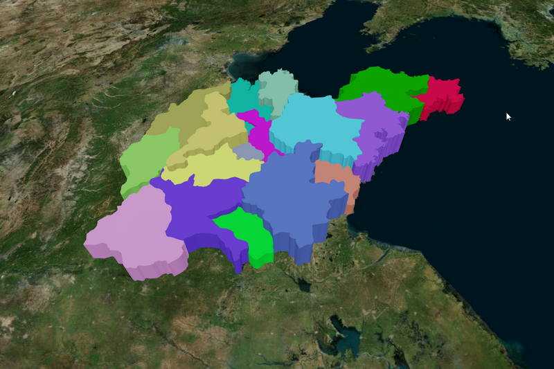 Cesium加载面状geojson数据，并拉伸一定的高度。