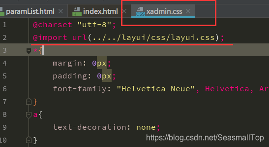 修改引入的xadmin.css文件中引入的layui.css样式文件