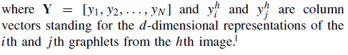 where Y = [y1, y2, . . . , yN ] and yih and  are column vectors standing for the d-dimensional representations of the i th and j th graphlets from the hth image.