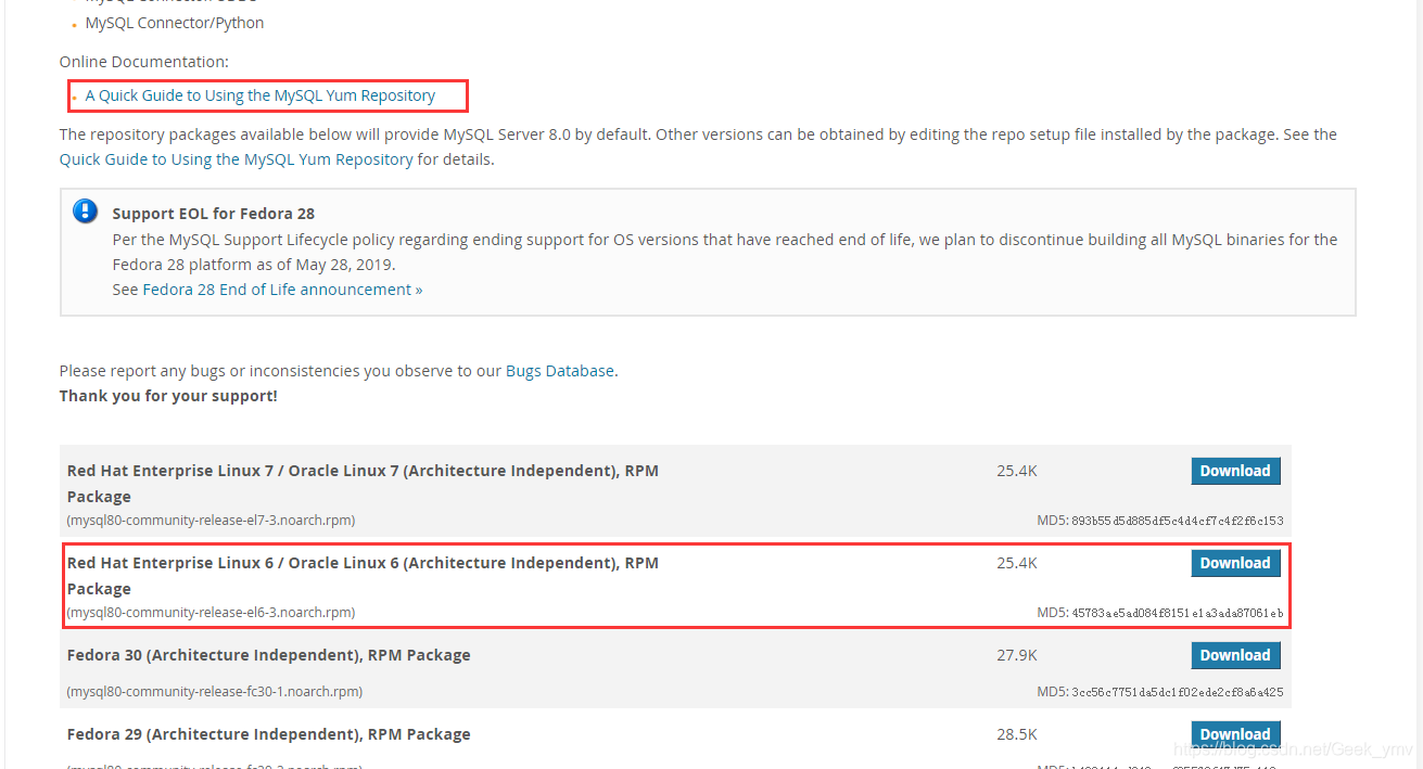 mysql yum download