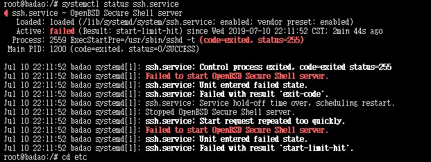 Ubuntu中重启ssh服务时提示：Job For Ssh.service Failed Because The Control ...