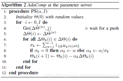 算法2：在参数服务器的AdaComp