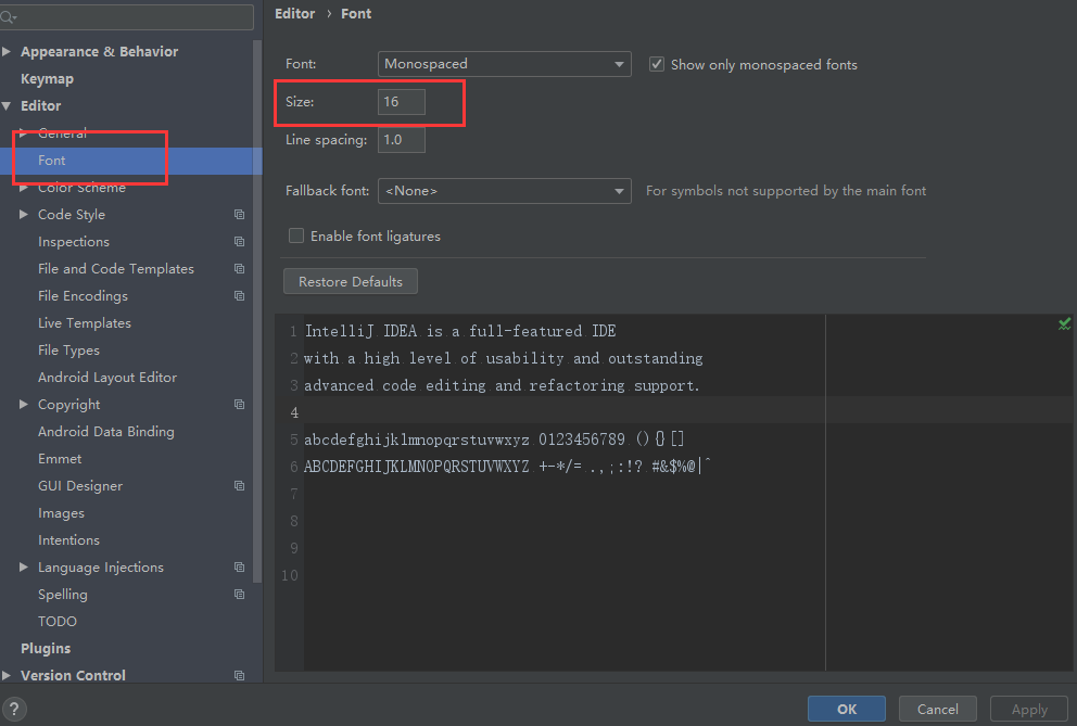 代码编辑区字体设置