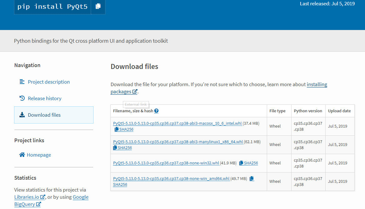 PyQt5安装包下载