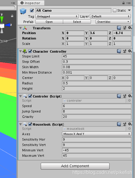 Unity使用键盘wasd控制绑定角色和第一人称摄像机随鼠标移动_unity在场景中新建一个角色,可从包管理器中导入,完成角色的以下功能: 1 ...