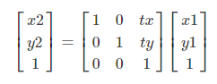平移变换的齐次矩阵相乘的形式，展开之后可以很明显的看出是做了tx和ty的平移变换