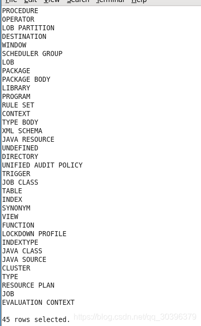 user_objects中查出来的对象种类