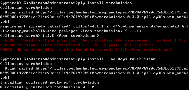 windows anaconda3 python3.6环境下的pytorch0.4.1安装