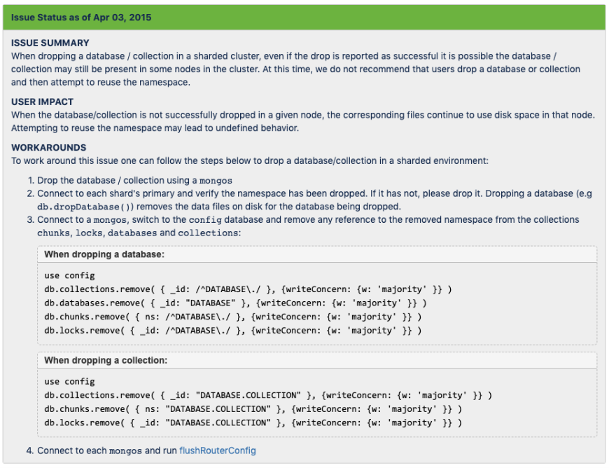 MongoDB Sharding 请勿复用已删除的 namespace