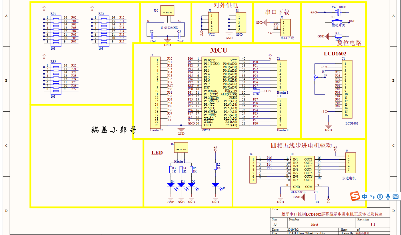 基于51单片机下通过蓝牙串口控制LCD1602屏幕显示步进电机正反转以及转速