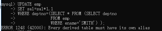 mysql union every derived table must have its own alias