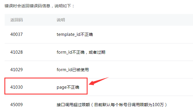 小程序模板消息突然收不到了  41030 invalid page hint