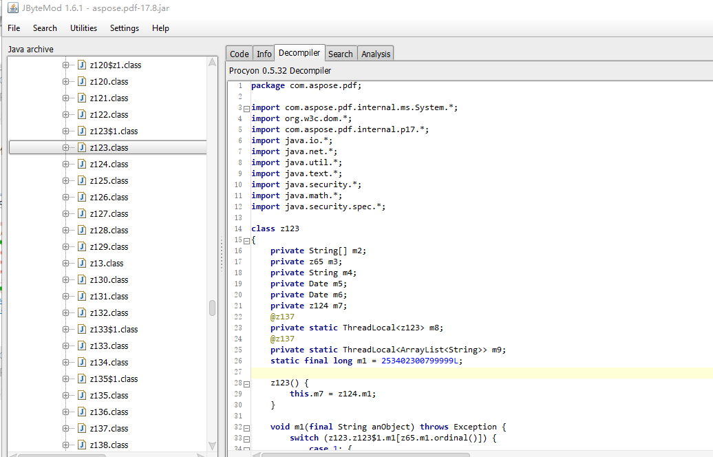 aspose.pdf17.8暴力破解，附破解过程和使用代码。仅供参考，不可用于商业用途_asposepdf17.8.jar