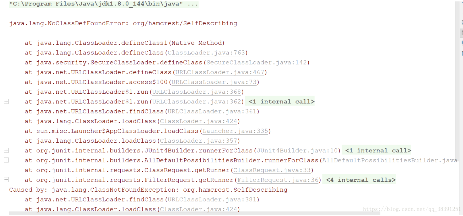 Caused by java.lang.ClassNotFoundException org.hamcrest