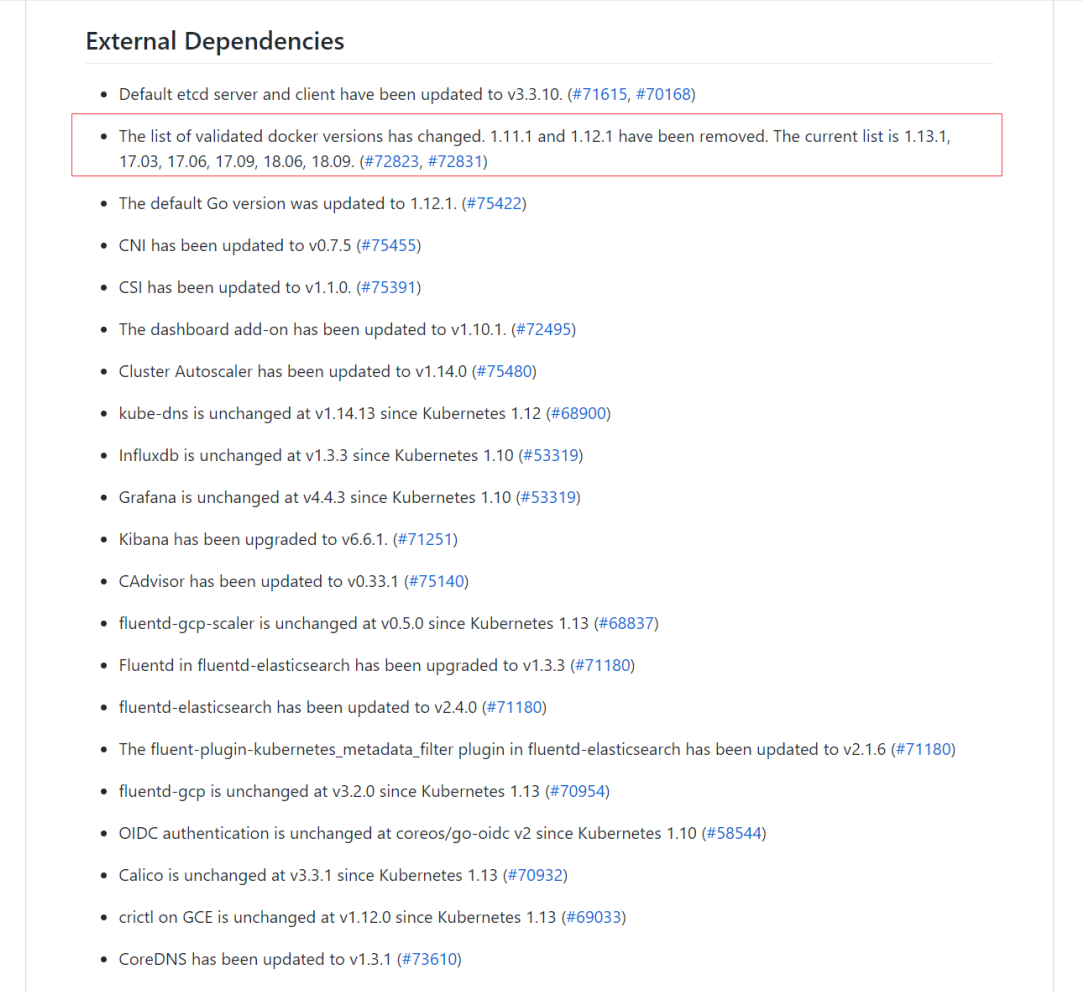 Kubernetes各版本对应支持的docker版本列表