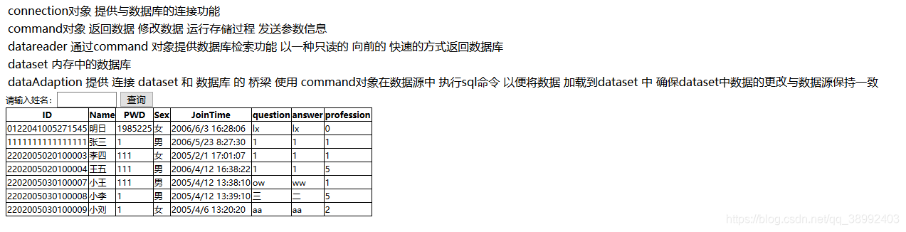 C# 网站-数据库读取-查询功能的实现