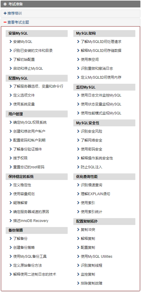 MySQL 5.7 OCP考试大纲