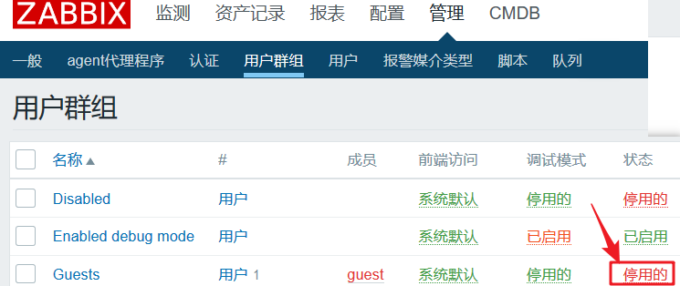 zabbix 禁用 guest 用户