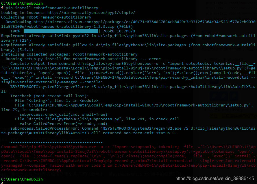 安装autoitlibrary失败