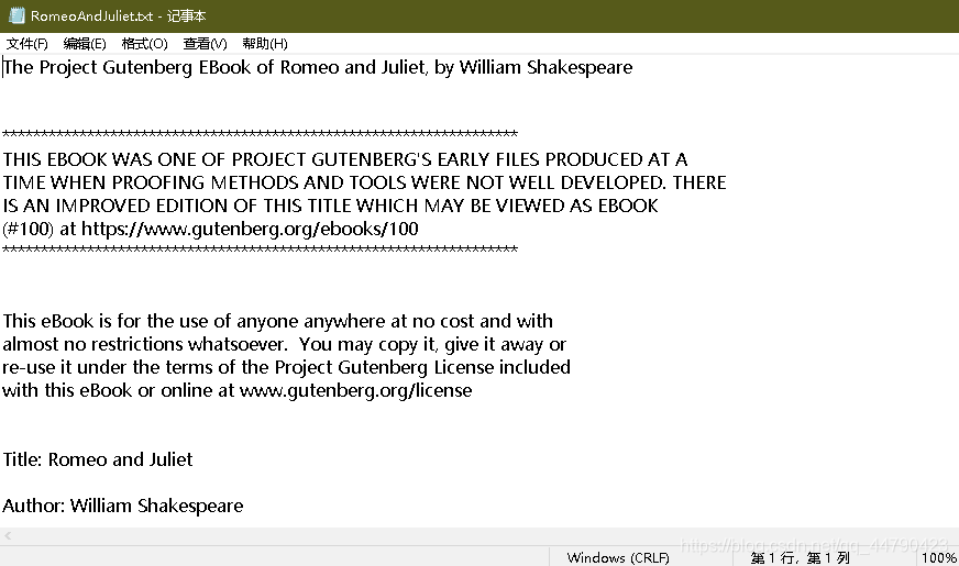 The Project Gutenberg eBook of Romeo and Juliet, by William