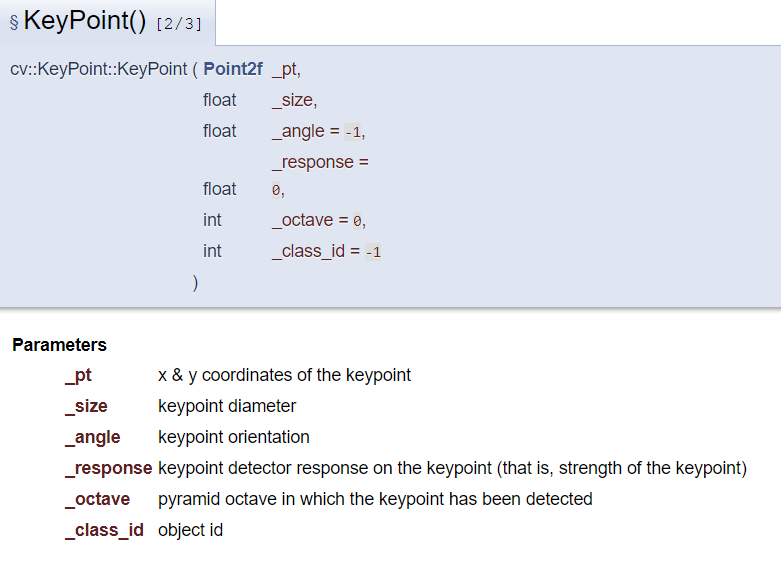OpenCV中KeyPoint类