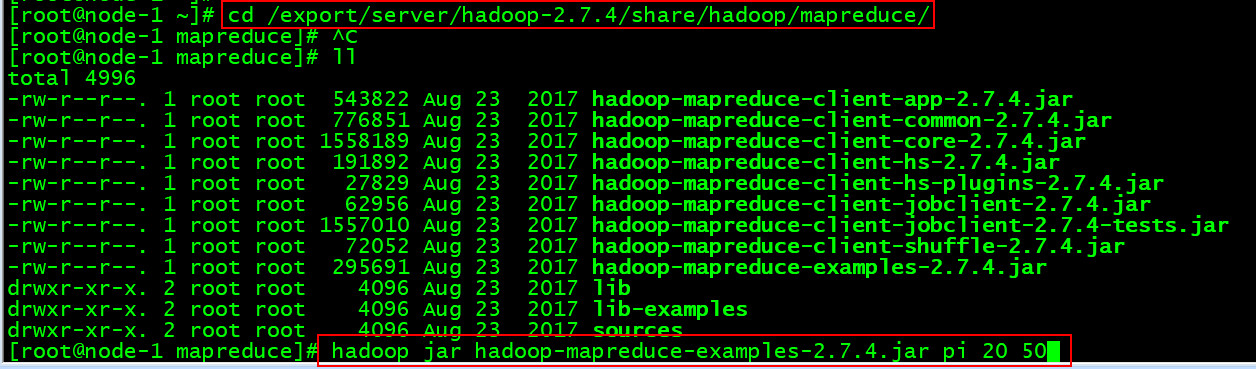 [外链图片转存失败(img-KOmwFvSS-1565707079267)(D:\学习笔记\hadoop\保存图片\安装Hadoop\初次尝试测试yarn上运行.jpg)]