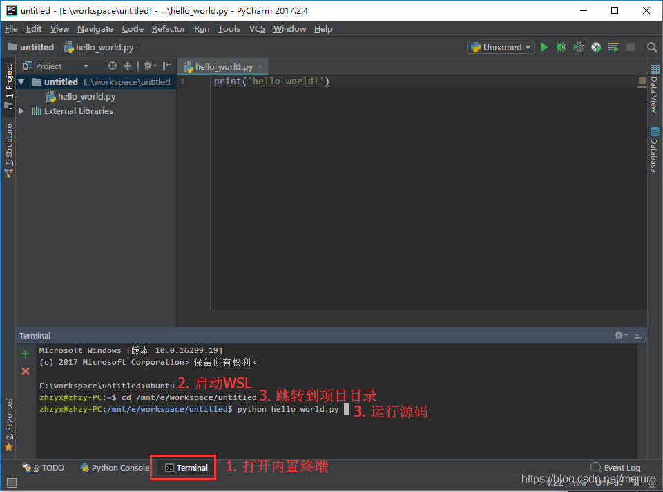 使用 Pycharm 内置终端打开 WSL 运行 Python 代码_pycharm 打开 wsl项目-CSDN博客